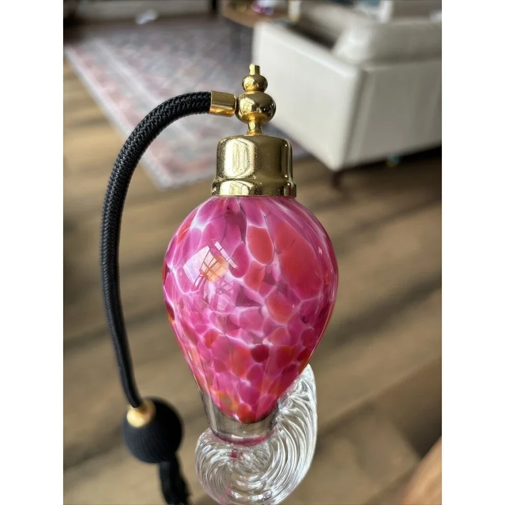 Hand Blown Glass Perfume Bottle Atomizer Pink/Red/Orange/Clear Swirl 8
